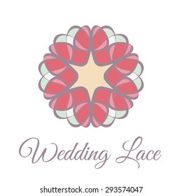 Vintage ornamental circular hearts flower logo. Colorful pink green beige  mandala. Business style. Valentines Day and wedding bridal symbol