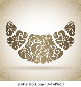 Vintage ornamental croissant. Decorative croissant symbol icon design element on pattern background. Vector Illustration for logo, banner, poster, business sign, identity, branding