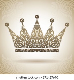 Vintage ornamental crown. Decorative icon on a background with pattern