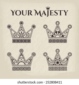 Vintage ornamental crowns set. Vector symbols collection