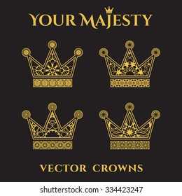 Vintage ornamental crowns set. Vector symbols collection
