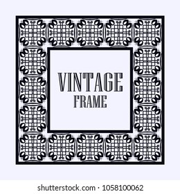 Vintage ornamental decorative label frame with ornate border. Template for design of retro frames, borders, labels. Vector illustration