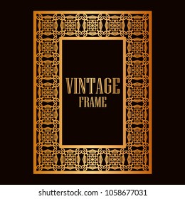 Vintage ornamental decorative label frame with ornate border. Template for design of retro frames, borders, labels. Art deco ornament. Vector illustration