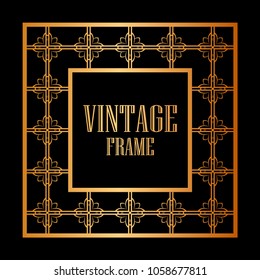 Vintage ornamental decorative label frame with ornate border. Template for design of retro frames, borders, labels. Art deco ornament. Vector illustration