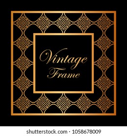 Vintage ornamental decorative label frame with ornate border. Template for design of retro frames, borders, labels. Art deco ornament. Vector illustration