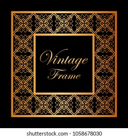 Vintage ornamental decorative label frame with ornate border. Template for design of retro frames, borders, labels. Art deco ornament. Vector illustration