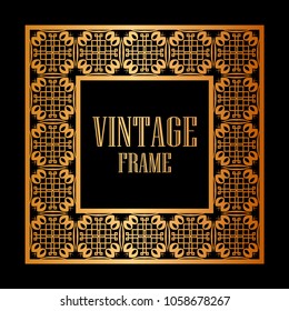 Vintage ornamental decorative label frame with ornate border. Template for design of retro frames, borders, labels. Art deco ornament. Vector illustration