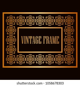 Vintage ornamental decorative label frame with ornate border. Template for design of retro frames, borders, labels. Art deco ornament. Vector illustration