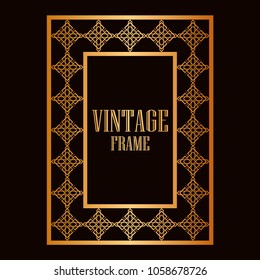 Vintage ornamental decorative label frame with ornate border. Template for design of retro frames, borders, labels. Art deco ornament. Vector illustration