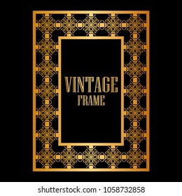 Vintage ornamental decorative label frame with ornate border. Template for design of retro frames, borders, labels. Art deco ornament. Vector illustration