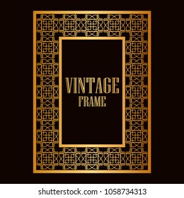 Vintage ornamental decorative label frame with ornate border. Template for design of retro frames, borders, labels. Art deco ornament. Vector illustration