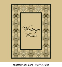 Vintage ornamental decorative label frame with ornate border. Template for design of retro frames, borders, labels. Art deco ornament. Vector illustration