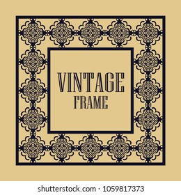 Vintage ornamental decorative label frame with ornate border. Template for design of retro frames, borders, labels. Art deco ornament. Vector illustration