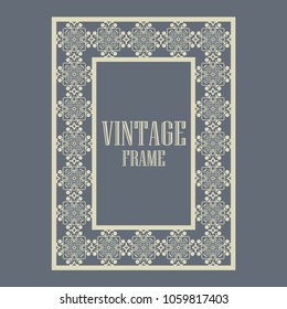 Vintage ornamental decorative label frame with ornate border. Template for design of retro frames, borders, labels. Art deco ornament. Vector illustration