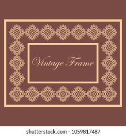 Vintage ornamental decorative label frame with ornate border. Template for design of retro frames, borders, labels. Art deco ornament. Vector illustration