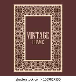 Vintage ornamental decorative label frame with ornate border. Template for design of retro frames, borders, labels. Art deco ornament. Vector illustration