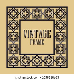 Vintage ornamental decorative label frame with ornate border. Template for design of retro frames, borders, labels. Art deco ornament. Vector illustration