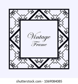 Vintage ornamental decorative label frame with ornate border and vintage pattern. Template for design of retro frames, borders, labels. Art deco ornament. Vector illustration