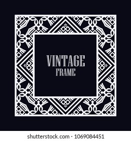 Vintage ornamental decorative label frame with ornate border and vintage pattern. Template for design of retro frames, borders, labels. Art deco ornament. Vector illustration
