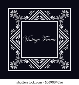 Vintage ornamental decorative label frame with ornate border and vintage pattern. Template for design of retro frames, borders, labels. Art deco ornament. Vector illustration