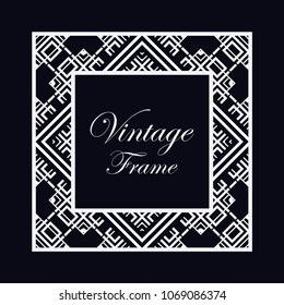 Vintage ornamental decorative label frame with ornate border and vintage pattern. Template for design of retro frames, borders, labels. Art deco ornament. Vector illustration