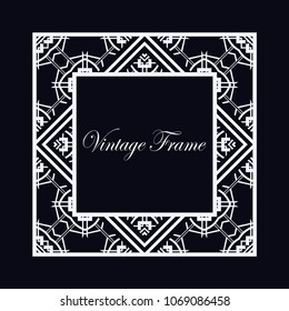 Vintage ornamental decorative label frame with ornate border and vintage pattern. Template for design of retro frames, borders, labels. Art deco ornament. Vector illustration