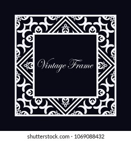 Vintage ornamental decorative label frame with ornate border and vintage pattern. Template for design of retro frames, borders, labels. Art deco ornament. Vector illustration
