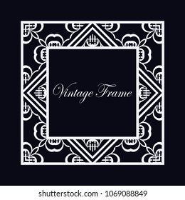 Vintage ornamental decorative label frame with ornate border and vintage pattern. Template for design of retro frames, borders, labels. Art deco ornament. Vector illustration