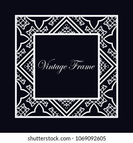 Vintage ornamental decorative label frame with ornate border and vintage pattern. Template for design of retro frames, borders, labels. Art deco ornament. Vector illustration