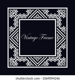 Vintage ornamental decorative label frame with ornate border and vintage pattern. Template for design of retro frames, borders, labels. Art deco ornament. Vector illustration