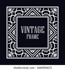 Vintage ornamental decorative label frame with ornate border and vintage pattern. Template for design of retro frames, borders, labels. Art deco ornament. Vector illustration