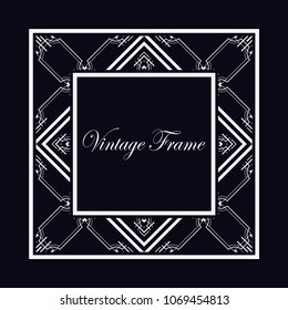 Vintage ornamental decorative label frame with ornate border and vintage pattern. Template for design of retro frames, borders, labels. Art deco ornament. Vector illustration