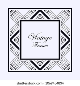 Vintage ornamental decorative label frame with ornate border and vintage pattern. Template for design of retro frames, borders, labels. Art deco ornament. Vector illustration