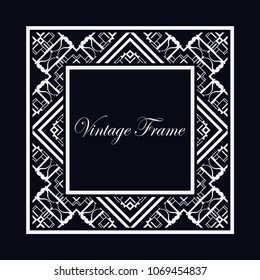 Vintage ornamental decorative label frame with ornate border and vintage pattern. Template for design of retro frames, borders, labels. Art deco ornament. Vector illustration