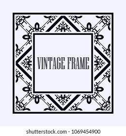 Vintage ornamental decorative label frame with ornate border and vintage pattern. Template for design of retro frames, borders, labels. Art deco ornament. Vector illustration