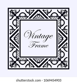 Vintage ornamental decorative label frame with ornate border and vintage pattern. Template for design of retro frames, borders, labels. Art deco ornament. Vector illustration