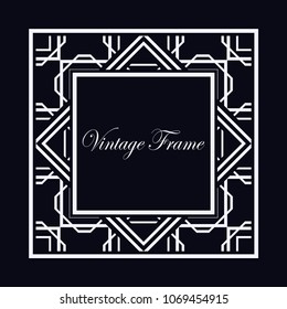 Vintage ornamental decorative label frame with ornate border and vintage pattern. Template for design of retro frames, borders, labels. Art deco ornament. Vector illustration