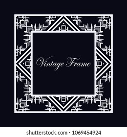 Vintage ornamental decorative label frame with ornate border and vintage pattern. Template for design of retro frames, borders, labels. Art deco ornament. Vector illustration