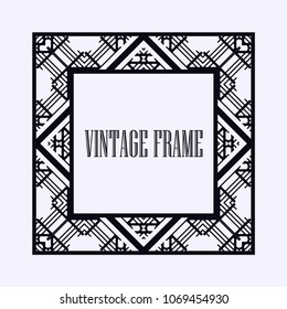 Vintage ornamental decorative label frame with ornate border and vintage pattern. Template for design of retro frames, borders, labels. Art deco ornament. Vector illustration