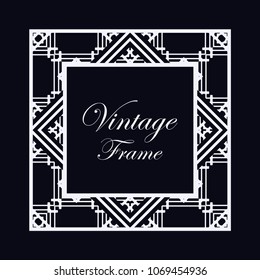 Vintage ornamental decorative label frame with ornate border and vintage pattern. Template for design of retro frames, borders, labels. Art deco ornament. Vector illustration