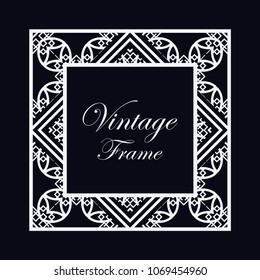 Vintage ornamental decorative label frame with ornate border and vintage pattern. Template for design of retro frames, borders, labels. Art deco ornament. Vector illustration