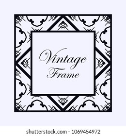 Vintage ornamental decorative label frame with ornate border and vintage pattern. Template for design of retro frames, borders, labels. Art deco ornament. Vector illustration