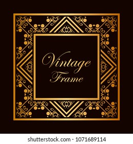 Vintage ornamental decorative label frame with ornate border and vintage pattern. Template for design of retro frames, borders, labels. Art deco ornament. Vector illustration