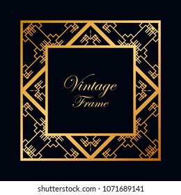 Vintage ornamental decorative label frame with ornate border and vintage pattern. Template for design of retro frames, borders, labels. Art deco ornament. Vector illustration
