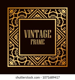 Vintage ornamental decorative label frame with ornate border and vintage pattern. Template for design of retro frames, borders, labels. Art deco ornament. Vector illustration