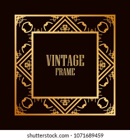 Vintage ornamental decorative label frame with ornate border and vintage pattern. Template for design of retro frames, borders, labels. Art deco ornament. Vector illustration