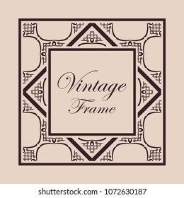 Vintage ornamental decorative label frame with ornate border and vintage pattern. Template for design of retro frames, borders, labels. Art deco ornament. Vector illustration