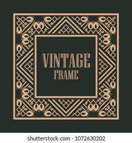 Vintage ornamental decorative label frame with ornate border and vintage pattern. Template for design of retro frames, borders, labels. Art deco ornament. Vector illustration