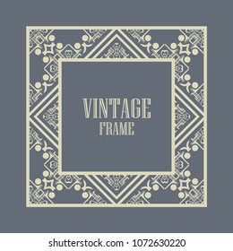 Vintage ornamental decorative label frame with ornate border and vintage pattern. Template for design of retro frames, borders, labels. Art deco ornament. Vector illustration