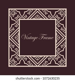 Vintage ornamental decorative label frame with ornate border and vintage pattern. Template for design of retro frames, borders, labels. Art deco ornament. Vector illustration